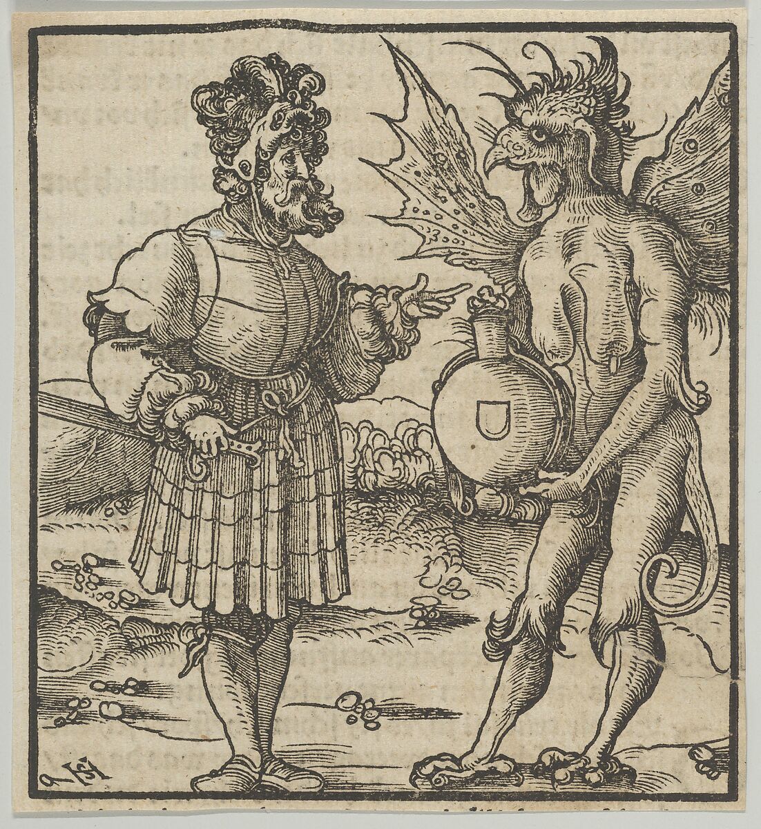 The Devil Offering Poison to a Knight, from Hymmelwagen auff dem, wer wol lebt..., Hans Schäufelein (German, Nuremberg ca. 1480–ca. 1540 Nördlingen), Woodcut 