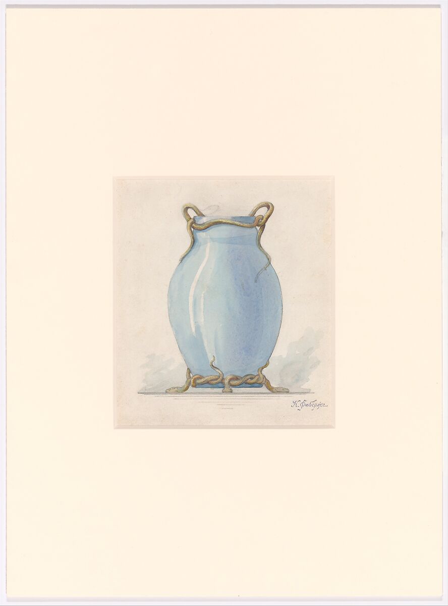 Design drawing, Peter Carl Fabergé (1846–1920), Graphite, watercolor, and gouache on wove paper, Russian 