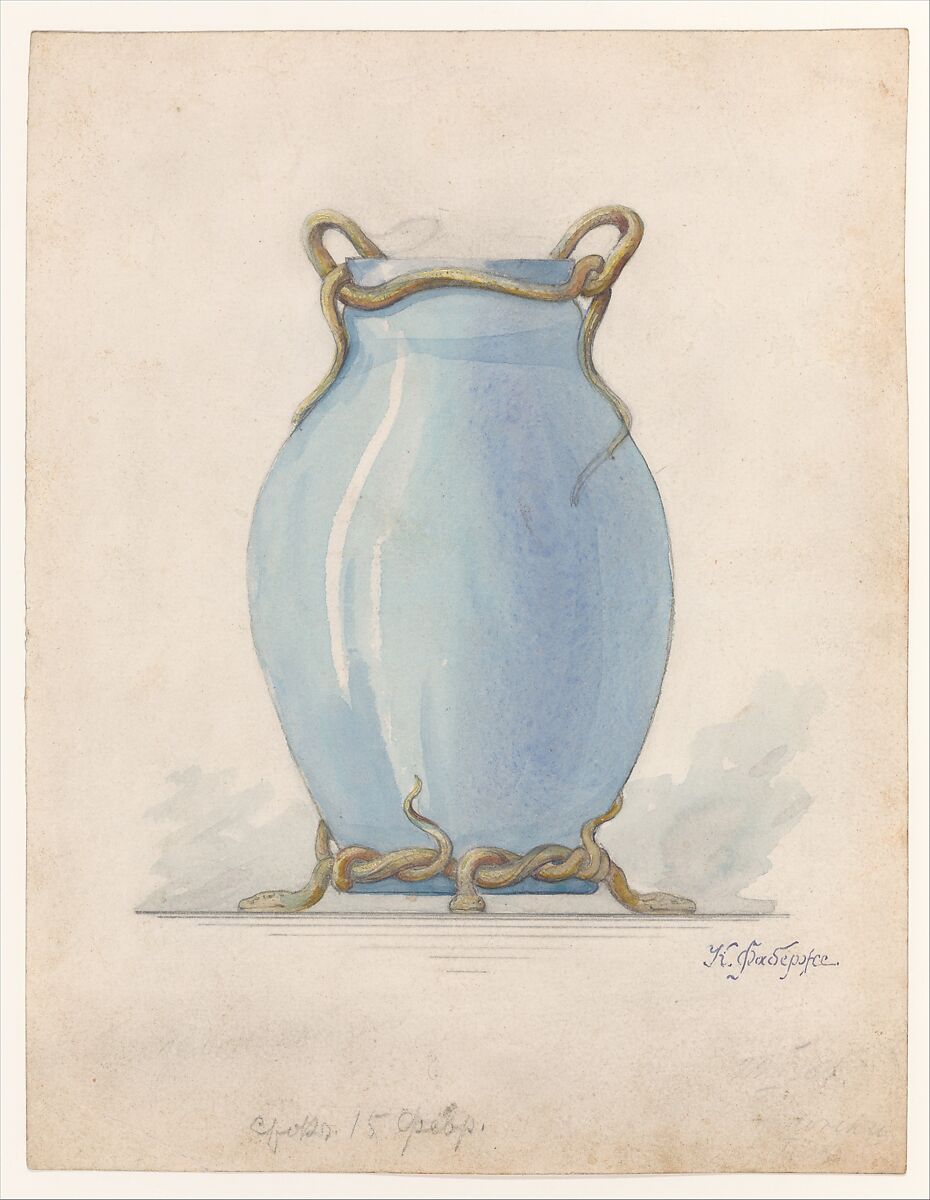 Design drawing, Peter Carl Fabergé (1846–1920), Graphite, watercolor, and gouache on wove paper, Russian