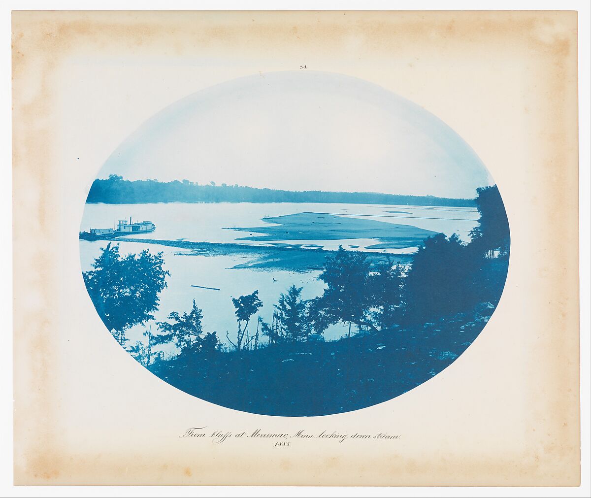 No. 34. From Bluffs at Merrimac, Minnesota Looking Down Stream, Henry P. Bosse (American (born Germany), 1844–1893), Cyanotype 
