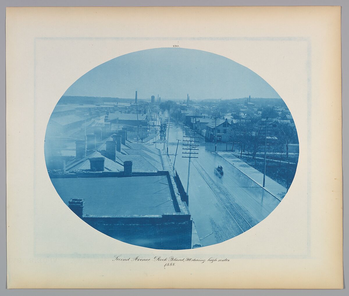 Second Ave Rock Island, Ill. during high water, Henry P. Bosse (American (born Germany), 1844–1893), Cyanotype 