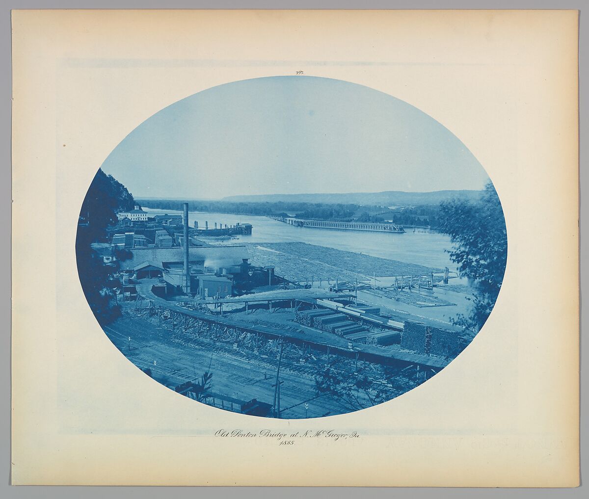 Old Ponton Bridge at N. McGregor, Ia., Henry P. Bosse (American (born Germany), 1844–1893), Cyanotype 