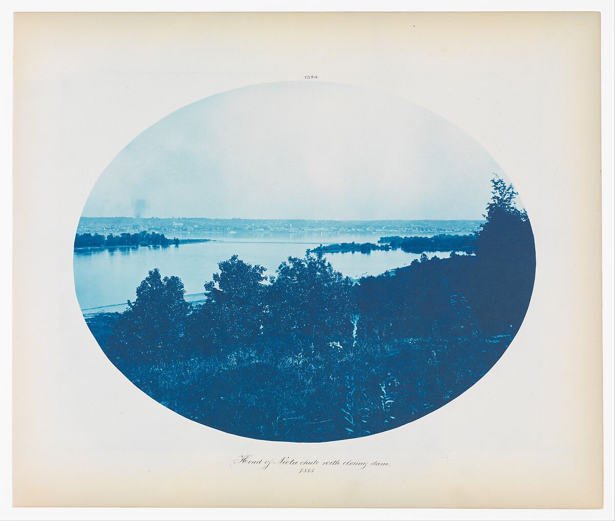 No. 139a. Head of Niota Chute with Closing Dam [near Fort Madison, Iowa], Henry P. Bosse (American (born Germany), 1844–1893), Cyanotype 