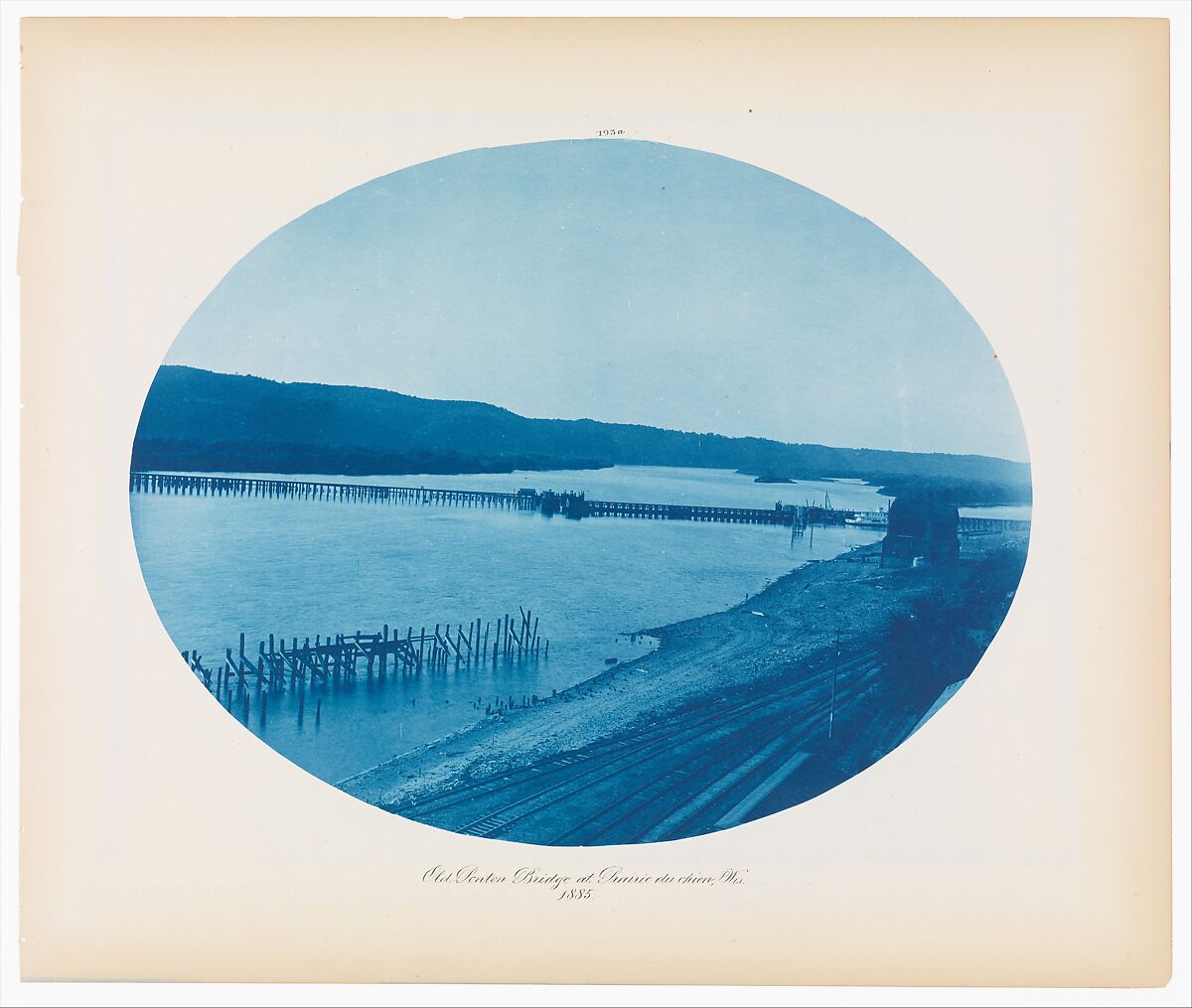 No. 193a. Old Ponton Bridge at Prairie du chien, Wisconsin, Henry P. Bosse (American (born Germany), 1844–1893), Cyanotype 