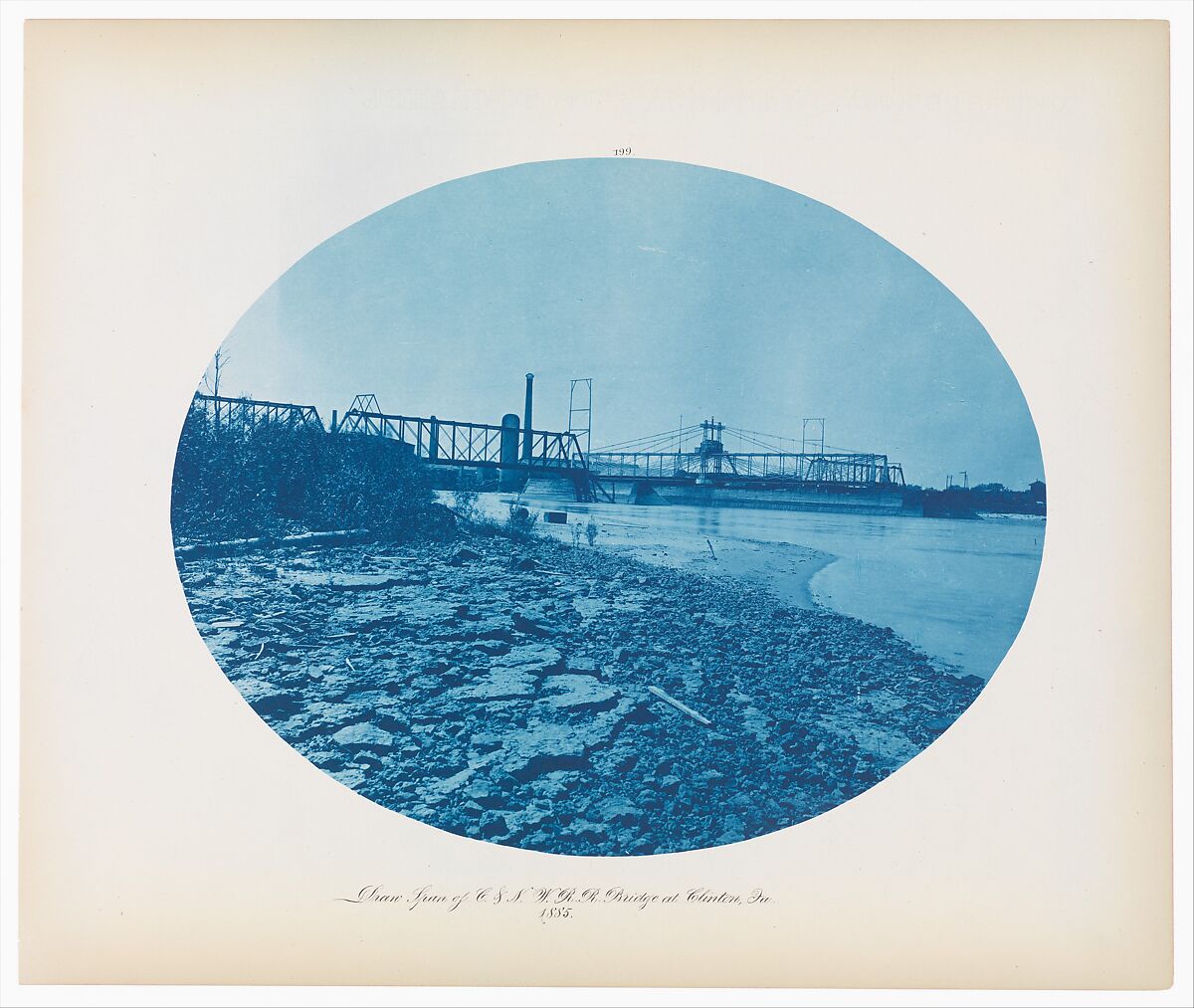 No. 199. Draw Span of Chicago & North Western Rail Road Bridge at Clinton, Iowa, Henry P. Bosse (American (born Germany), 1844–1893), Cyanotype 