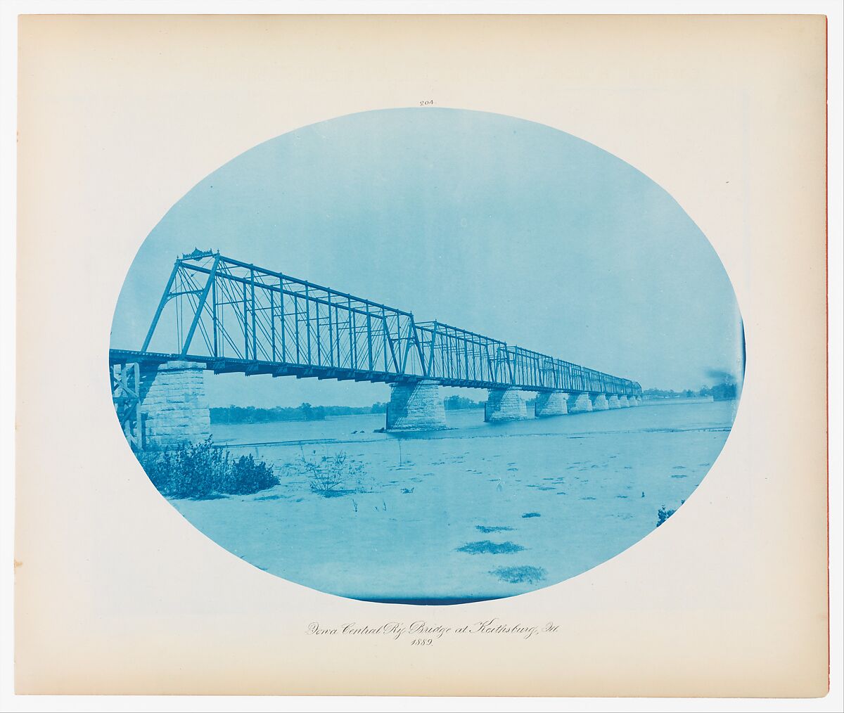 No. 204. Iowa Central Railway Bridge at Keithsburg, Illinois, Henry P. Bosse (American (born Germany), 1844–1893), Cyanotype 