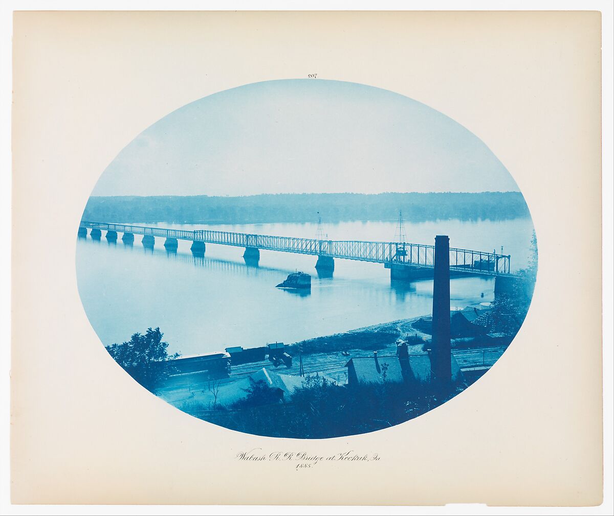 No. 207. Wabash Rail Road Bridge at Keokuk, Iowa, Henry P. Bosse (American (born Germany), 1844–1893), Cyanotype 