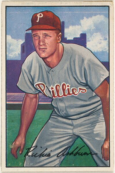 Issued by Bowman Gum Company, Richie Ashburn, Outfield, Philadelphia  Phillies, from the Picture Card Collectors Series (R406-4) issued by Bowman  Gum