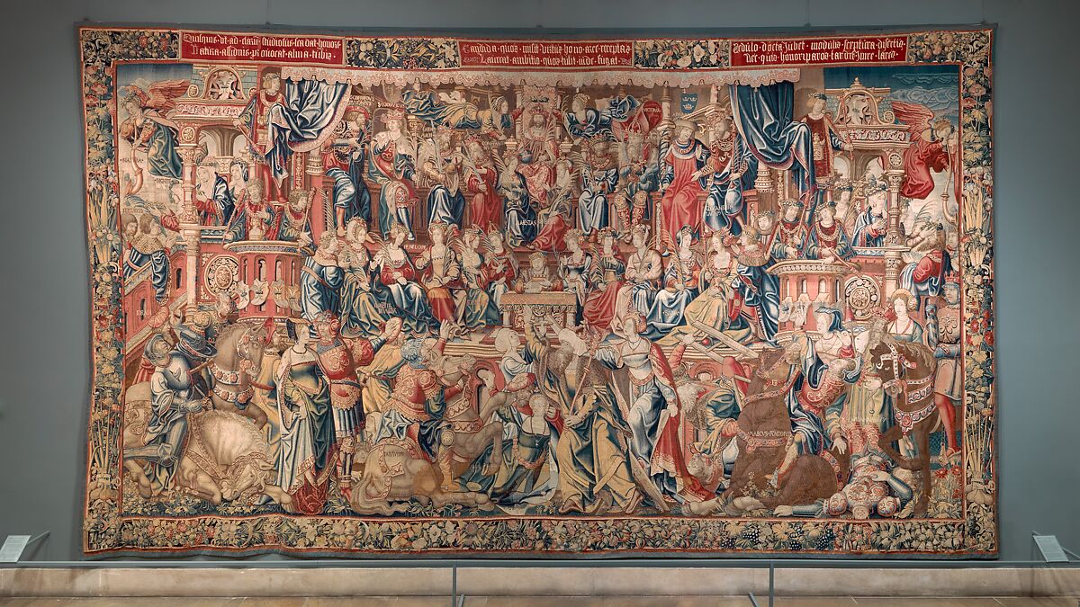 Honor from the series "The Honors", Design attributed to Bernard van Orley (Netherlandish, Brussels ca. 1492–1541/42 Brussels) and workshop, with collaborators, Wool and silk (wefts); wool (warps): 6-7 warp threads per cm., Netherlandish, probably Brussels 