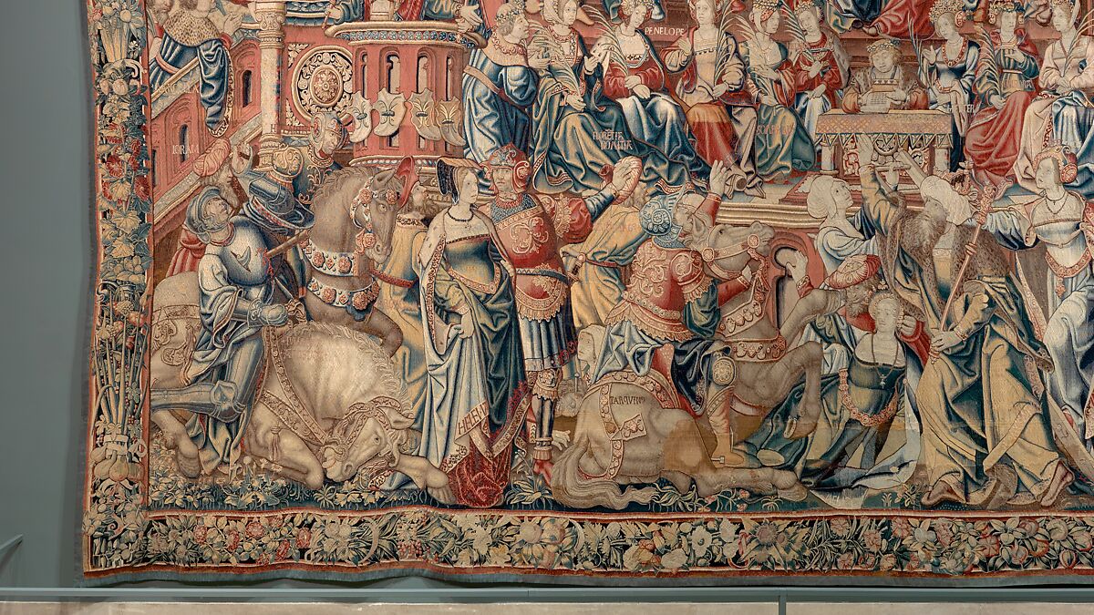 Honor from the series "The Honors", Design attributed to Bernard van Orley (Netherlandish, Brussels ca. 1492–1541/42 Brussels) and workshop, with collaborators, Wool and silk (wefts); wool (warps): 6-7 warp threads per cm., Netherlandish, probably Brussels