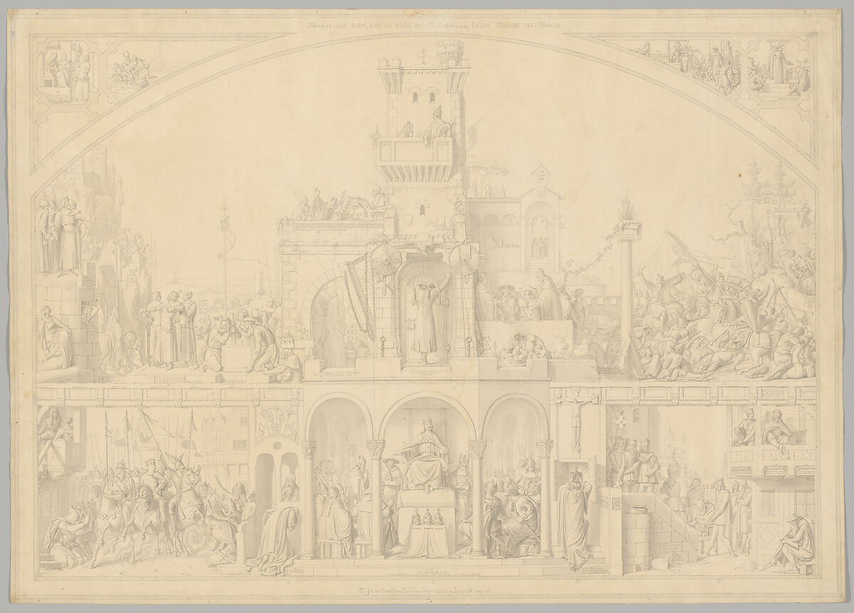 Preparatory Drawing for a Print Series on the History of Germany (Die Geschichte des deutschen Volkes in fünfzehn Bildern), Carl Heinrich Hermann (German, Dresden 1802–1880 Berlin), Pen and black ink 