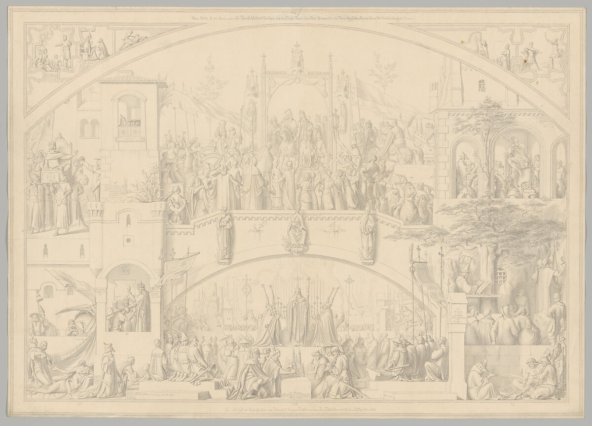 Preparatory Drawing for a Print Series on the History of Germany (Die Geschichte des deutschen Volkes in fünfzehn Bildern), Carl Heinrich Hermann (German, Dresden 1802–1880 Berlin), Pen and black ink 