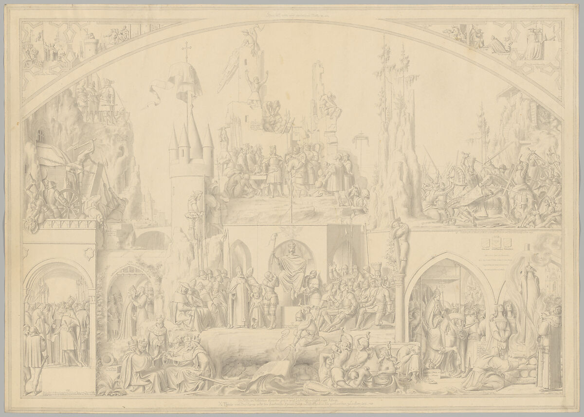 Preparatory Drawing for a Print Series on the History of Germany (Die Geschichte des deutschen Volkes in fünfzehn Bildern), Carl Heinrich Hermann (German, Dresden 1802–1880 Berlin), Pen and black ink 