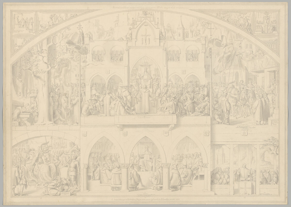 Preparatory Drawing for a Print Series on the History of Germany (Die Geschichte des deutschen Volkes in fünfzehn Bildern), Carl Heinrich Hermann (German, Dresden 1802–1880 Berlin), Pen and black ink 