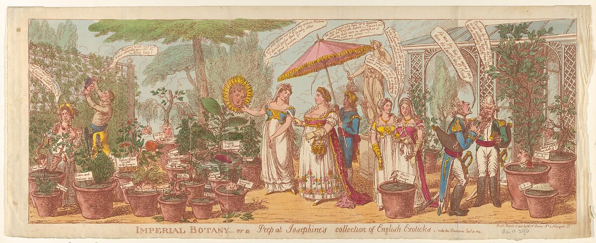 Imperial Botany–or a Peep at Josephine's Collection of Engilsh Exoticks, vide the Champion Jany 30, 1814, Attributed to Charles Williams (British, active 1797–1830), Hand-colored etching 