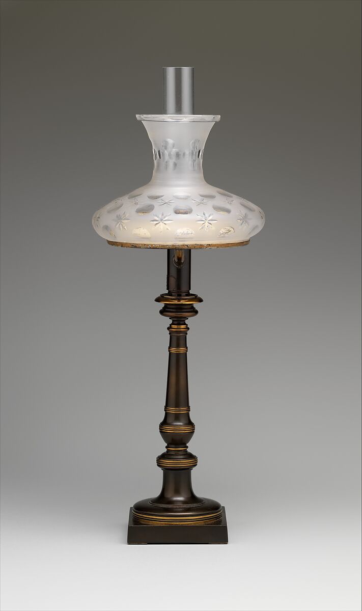 Sinumbra lamp, William Carleton (1797–1876), Patinated brass, steel, and glass, American 