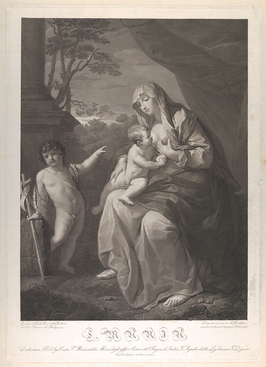 The Virgin suckling the infant Christ, the young Saint John the Baptist standing at left, after Reni, Mauro Gandolfi (Italian, Bologna 1764–1834 Bologna), Engraving 