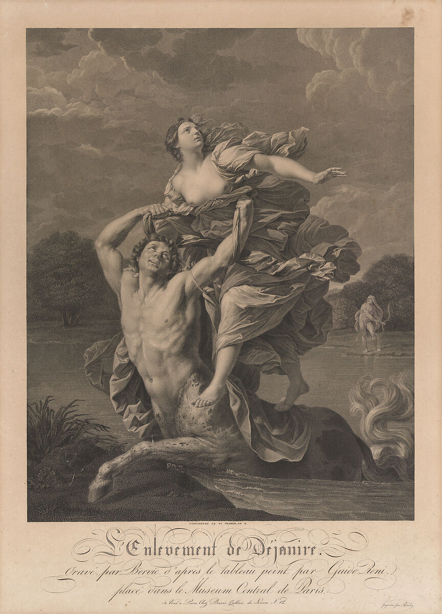 Dejanira being abducted by the centaur Nessos, a man with bow and arrow at right, after Reni, Engraved by Charles Clément Bervic (French, Paris 1756–1822 Paris), Engraving