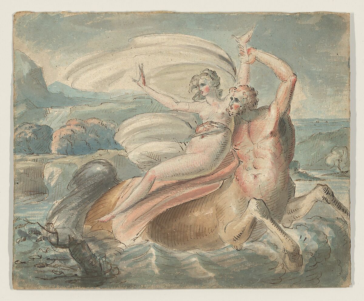 The Abduction of Deianira, William Hamilton (British, London 1751–1801 London), Pen and black ink over graphite, with watercolor 