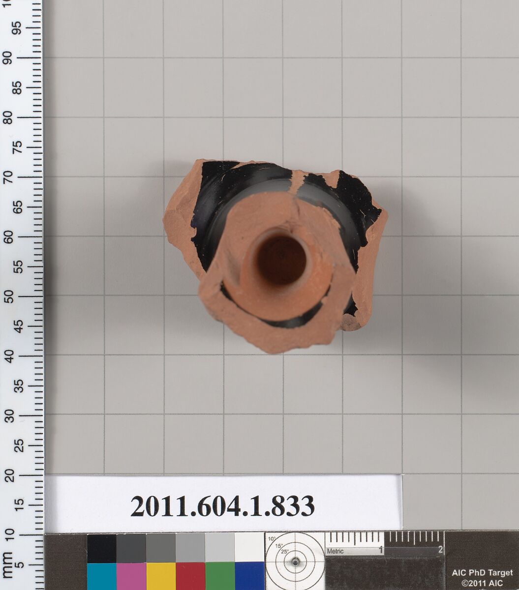 Terracotta fragment of a kylix (drinking cup), Terracotta, Greek, Attic