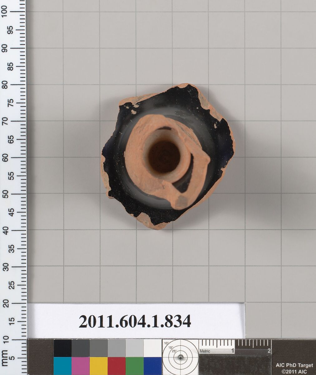 Terracotta fragment of a kylix (drinking cup), Terracotta, Greek, Attic