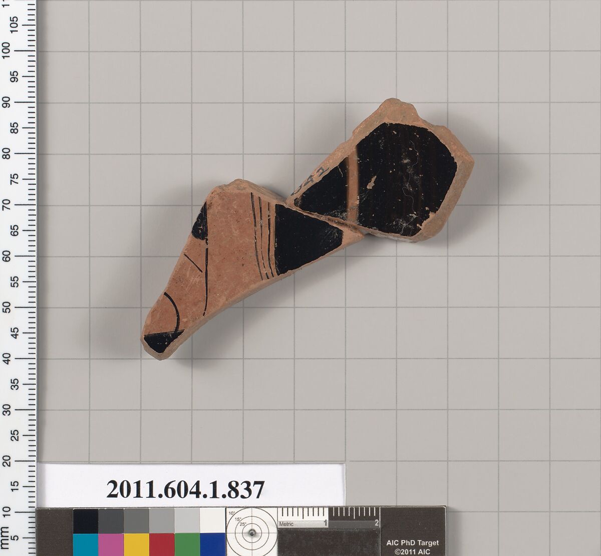 Terracotta fragment of a kylix (drinking cup), Terracotta, Greek, Attic