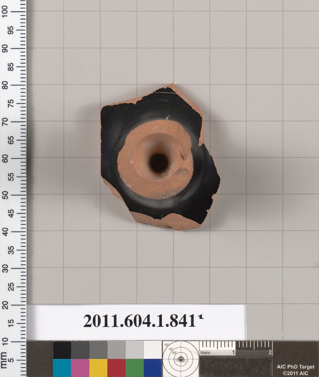 Terracotta fragment of a kylix (drinking cup), Terracotta, Greek, Attic