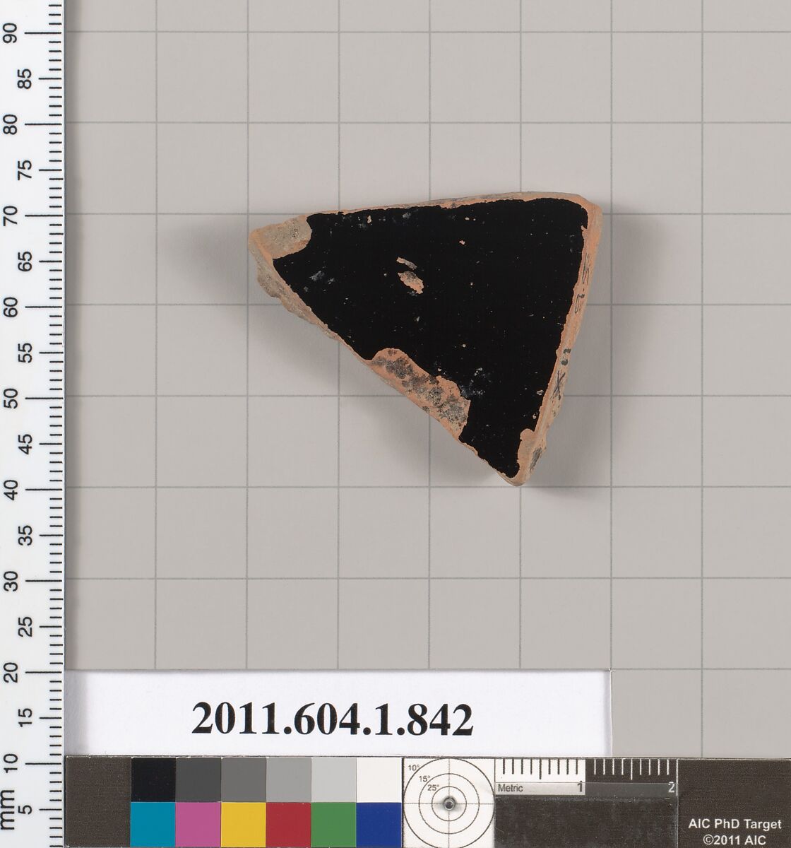 Terracotta fragment of a kylix (drinking cup), Terracotta, Greek, Attic