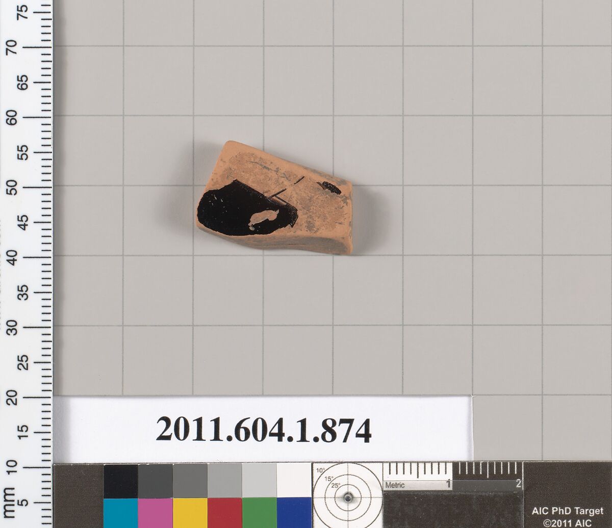 Terracotta fragment of a kylix (drinking cup), Terracotta, Greek, Attic