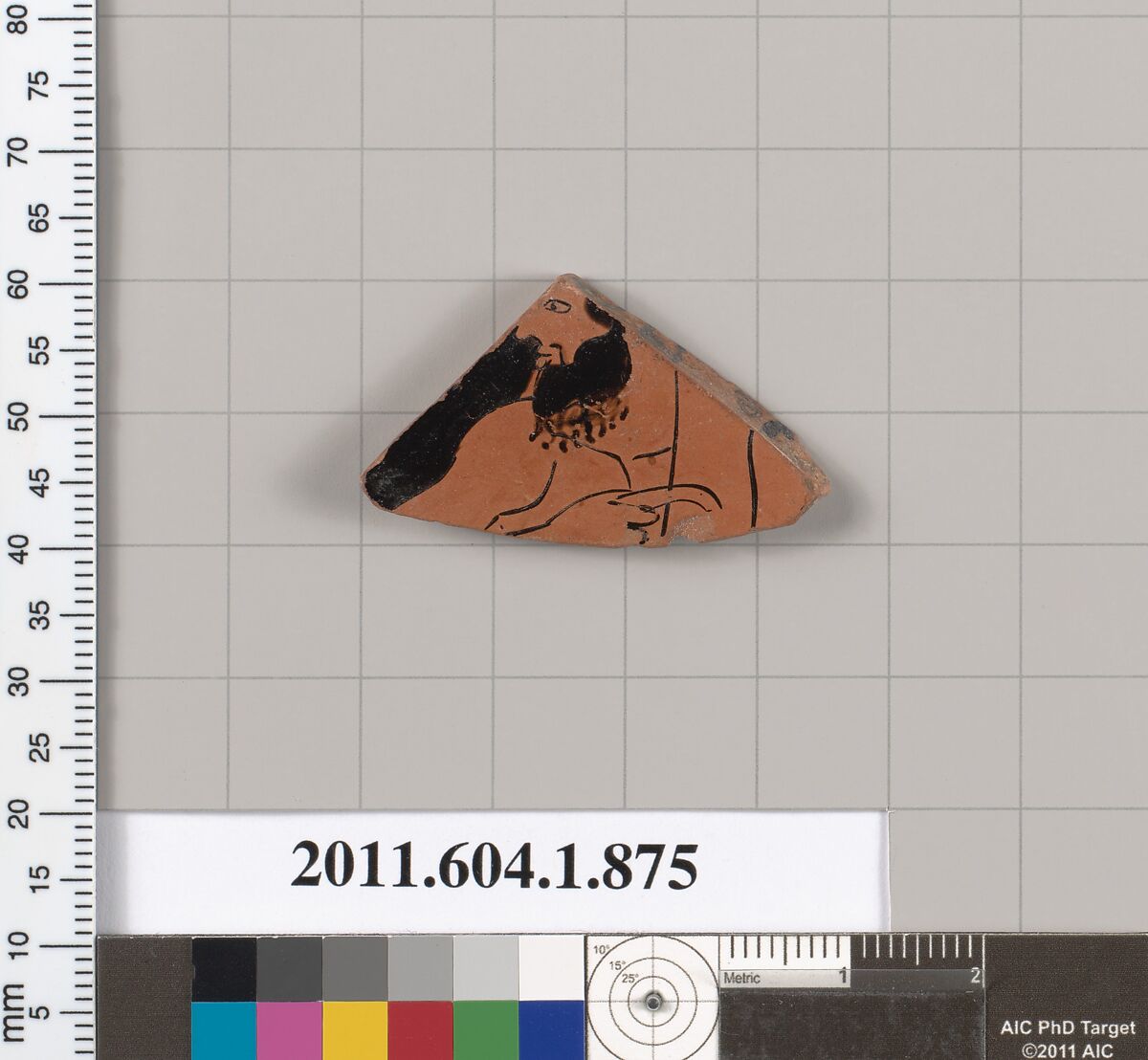 Terracotta fragment of a kylix (drinking cup), Terracotta, Greek, Attic 