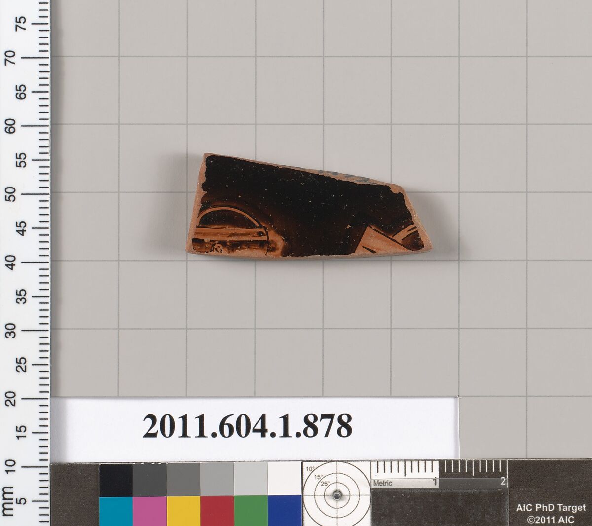 Terracotta fragment of a kylix (drinking cup), Terracotta, Greek, Attic 