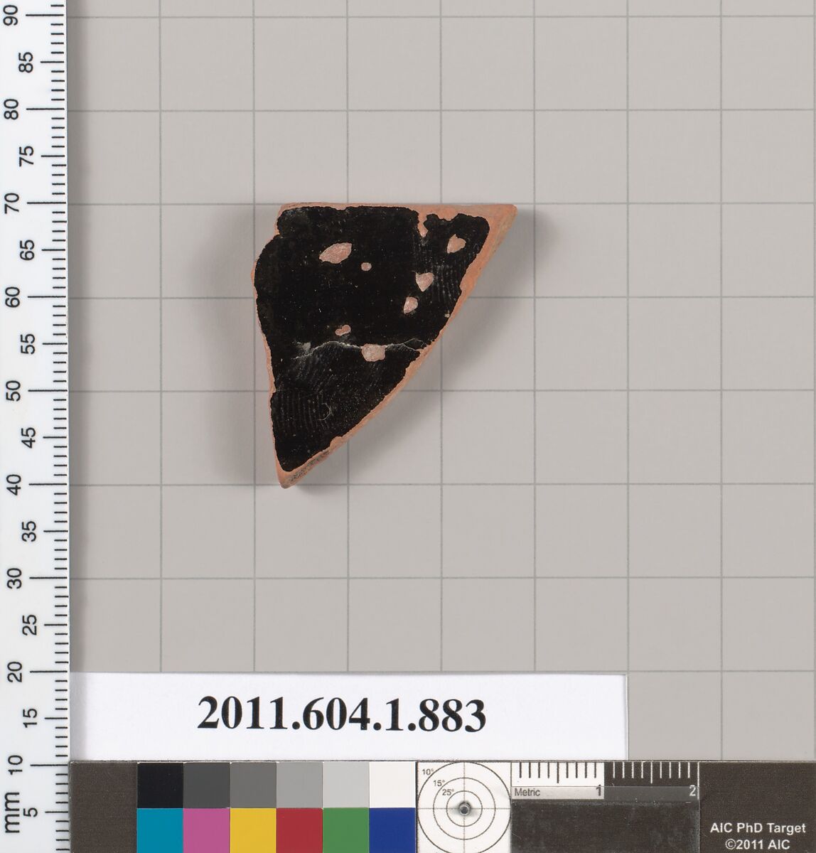 Terracotta fragment of a kylix (drinking cup), Terracotta, Greek, Attic