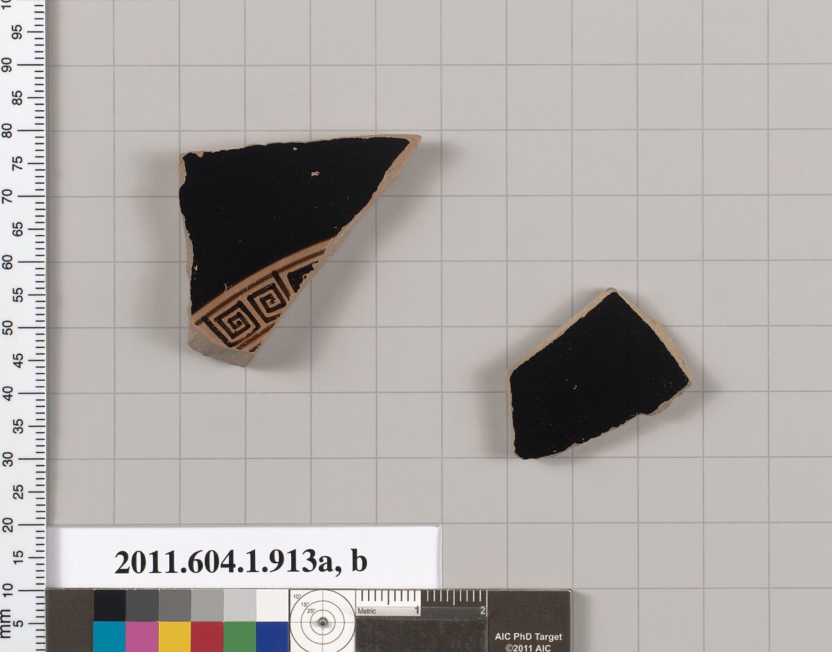 Terracotta fragments of a kylikes (drinking cups), Terracotta, Greek, Attic