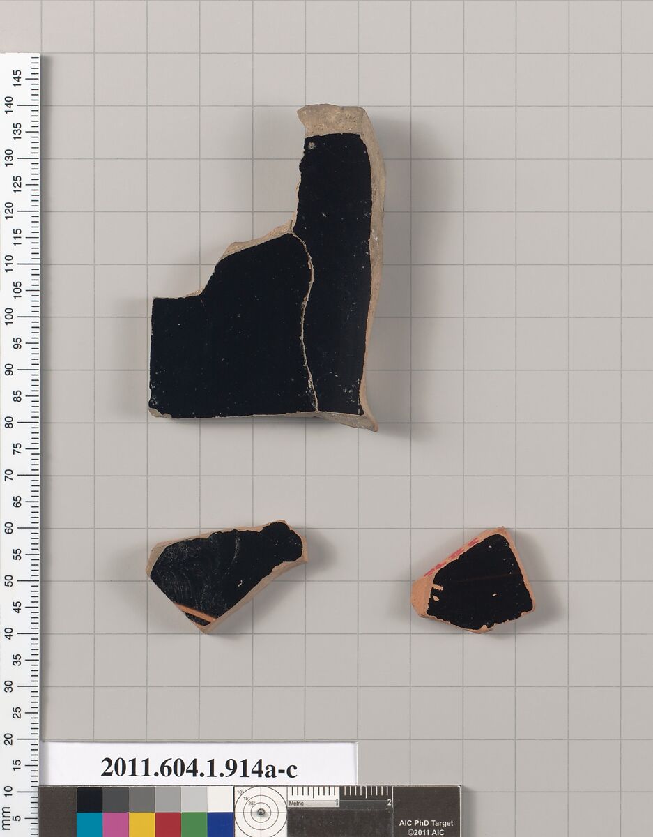 Terracotta fragments of kylikes (drinking cups), Terracotta, Greek, Attic