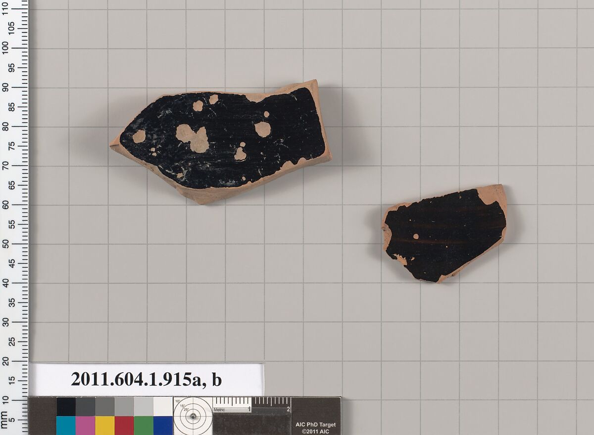 Terracotta fragments of kylikes (drinking cups), Terracotta, Greek, Attic