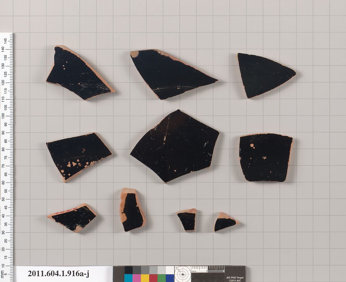 Terracotta fragments of kylikes (drinking cups), Terracotta, Greek, Attic