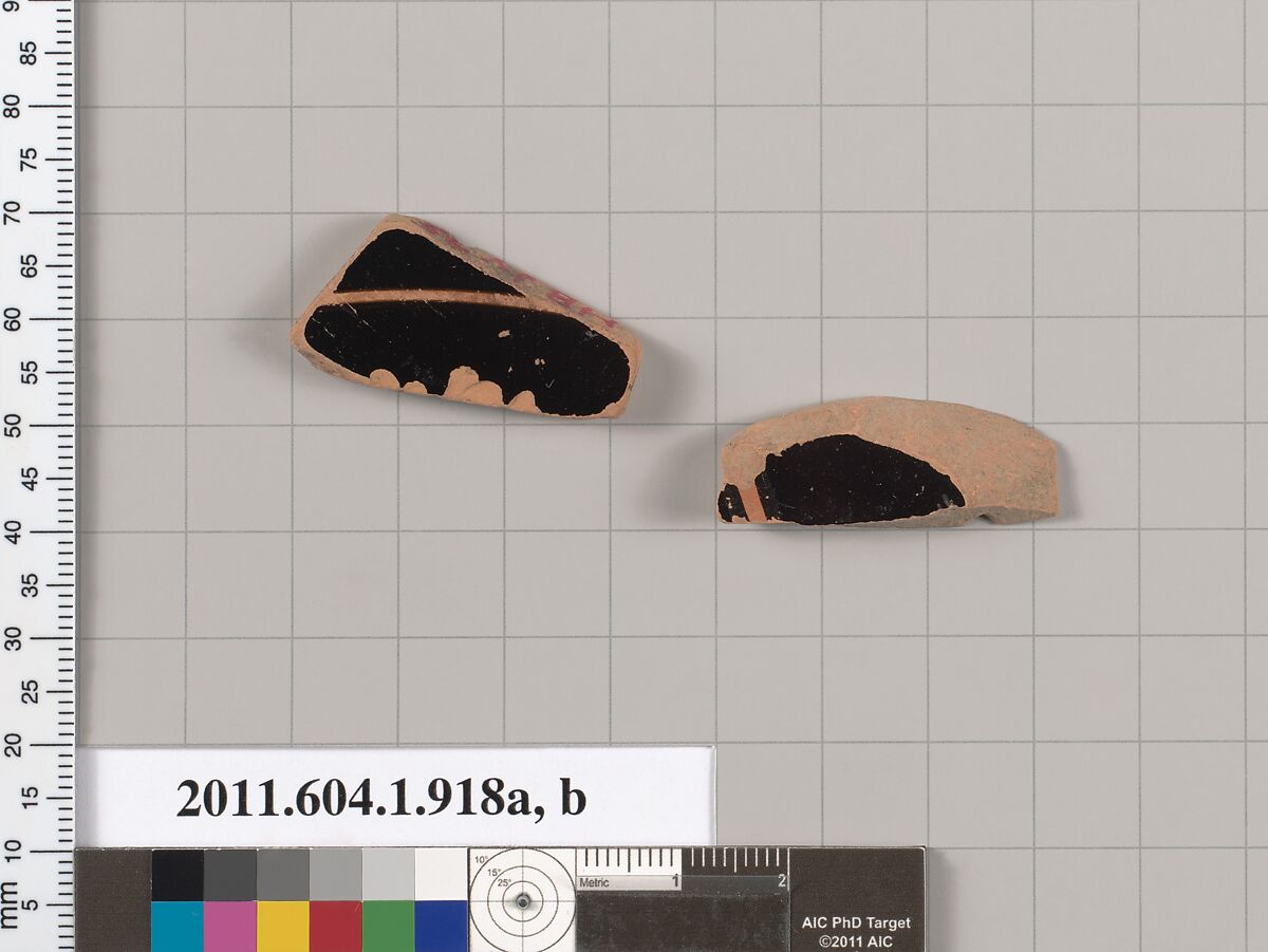Terracotta fragments of kylikes (drinking cups), Terracotta, Greek, Attic 