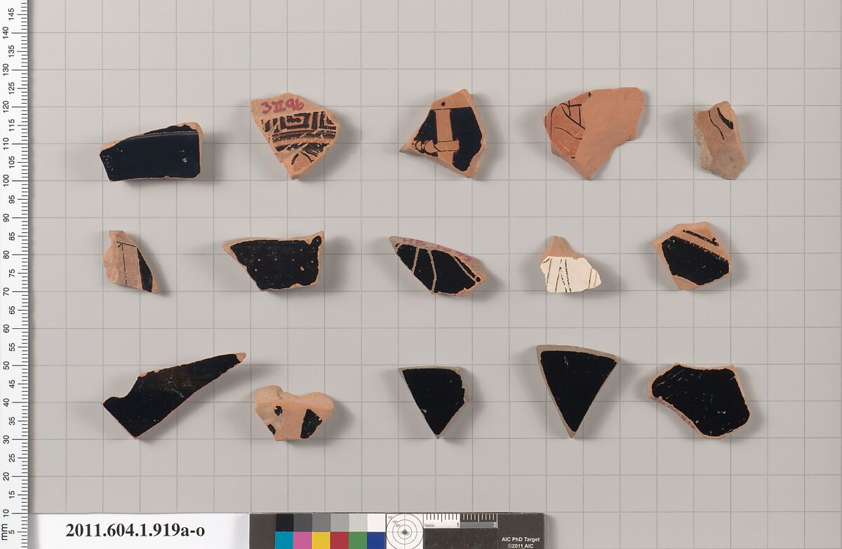 Terracotta fragments of kylikes (drinking cups), Terracotta, Greek, Attic