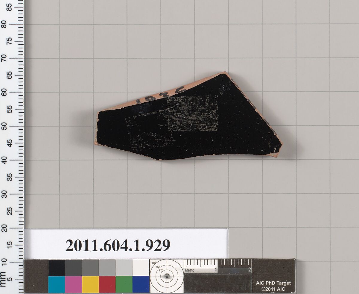 Terracotta fragment of a kylix (drinking cup), Terracotta, Greek, Attic