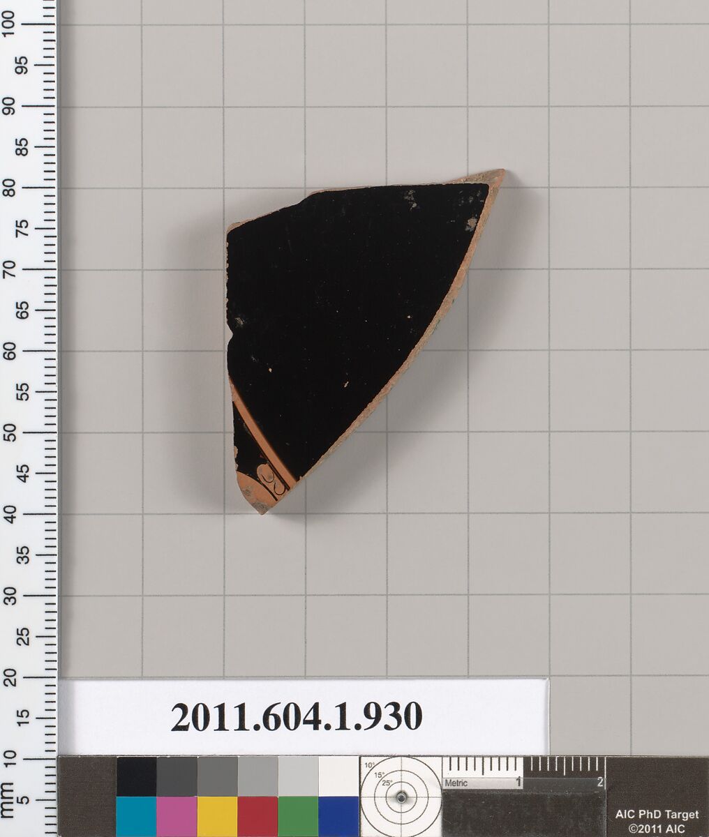 Terracotta fragment of a kylix (drinking cup), Terracotta, Greek, Attic