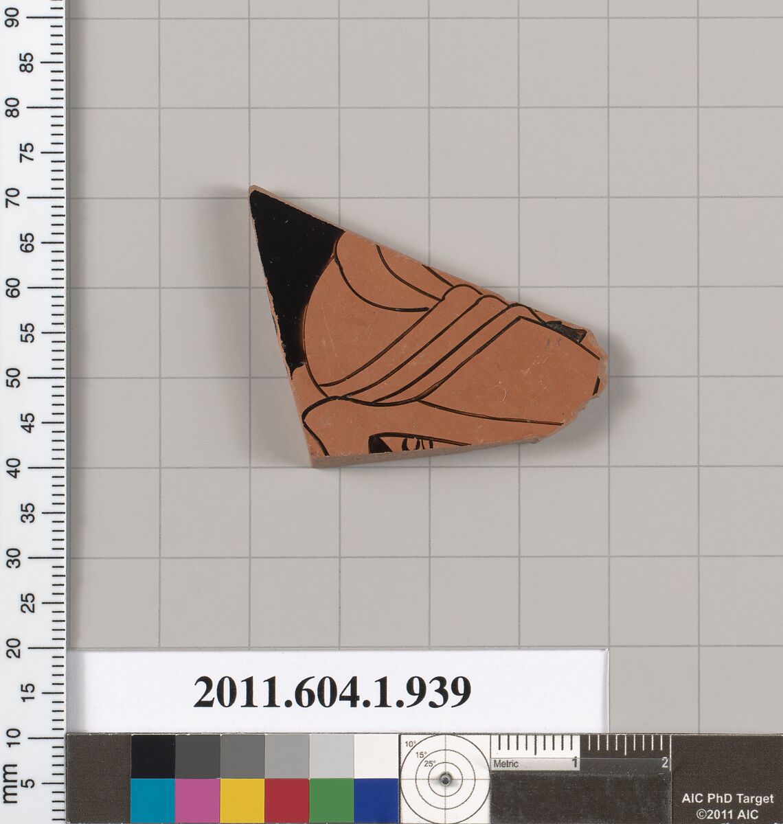 Terracotta fragment of a kylix (drinking cup), Terracotta, Greek, Attic