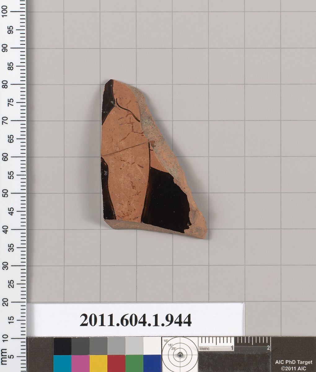 Terracotta fragment of a kylix (drinking cup), Terracotta, Greek, Attic