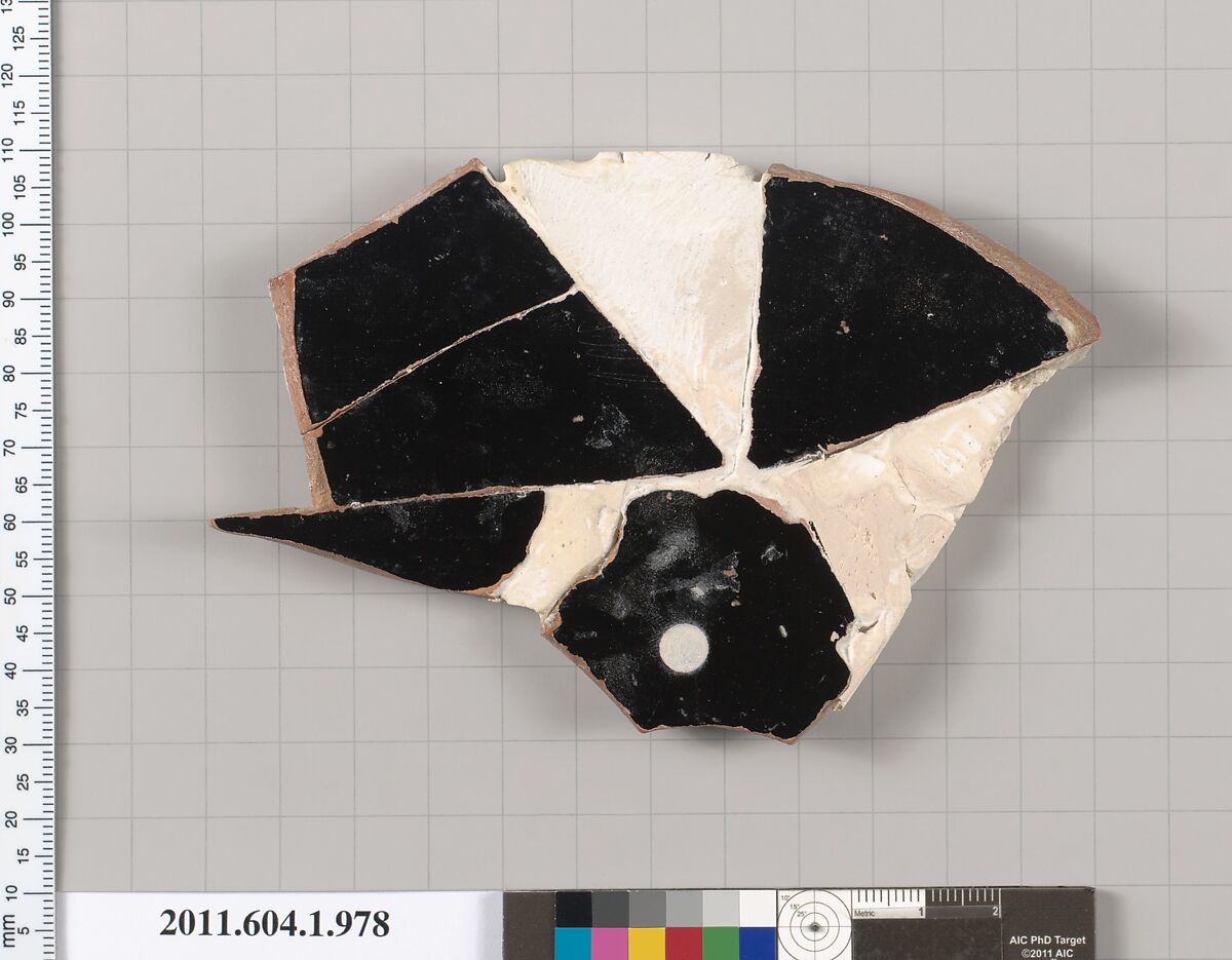 Terracotta fragment of a kylix (drinking cup), Terracotta, Greek, Attic