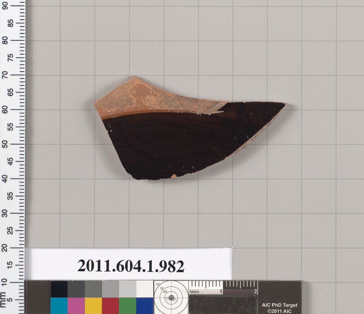 Terracotta fragment of a kylix (drinking cup), Terracotta, Greek, Attic