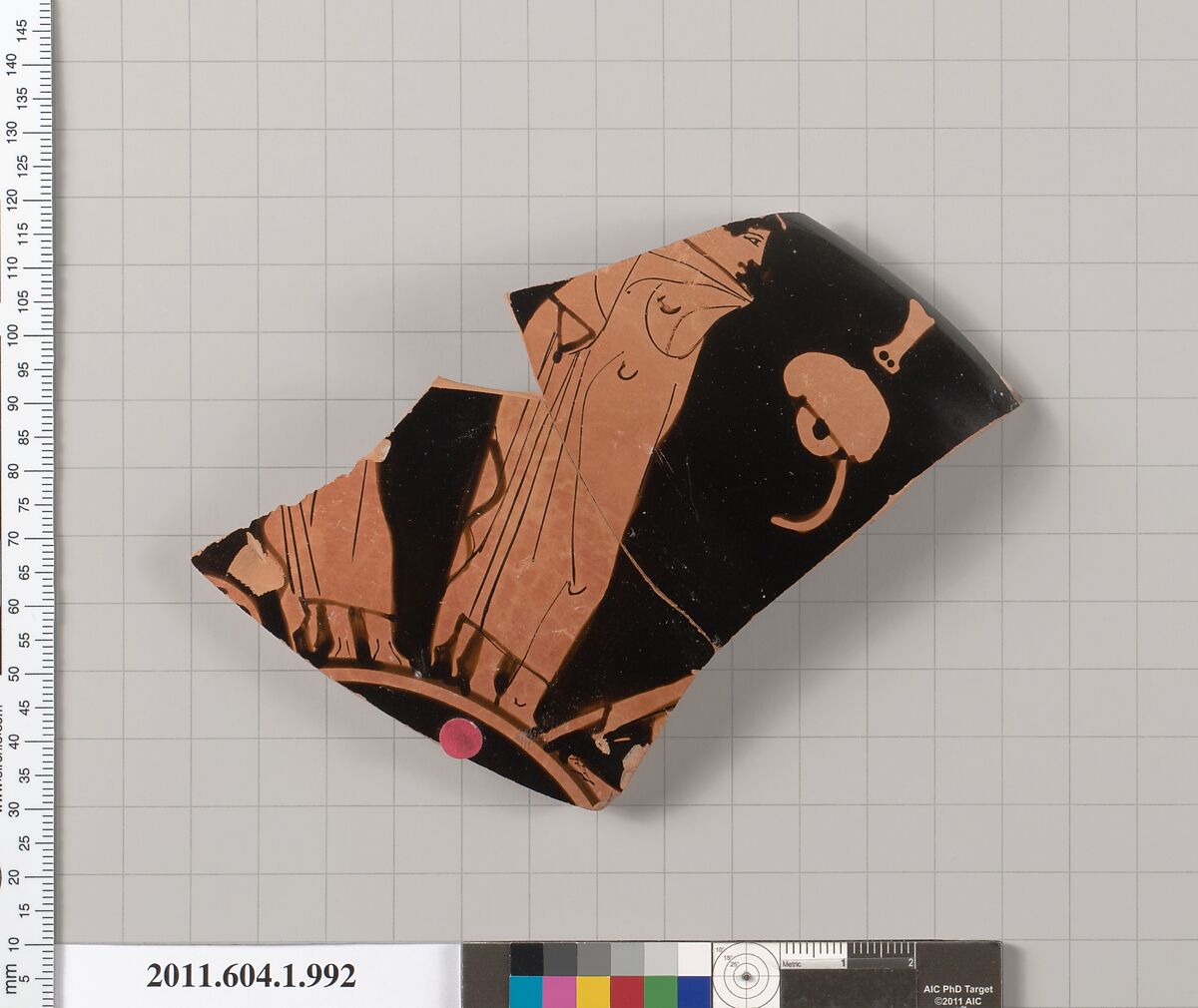 Terracotta fragment of a kylix (drinking cup), Terracotta, Greek, Attic
