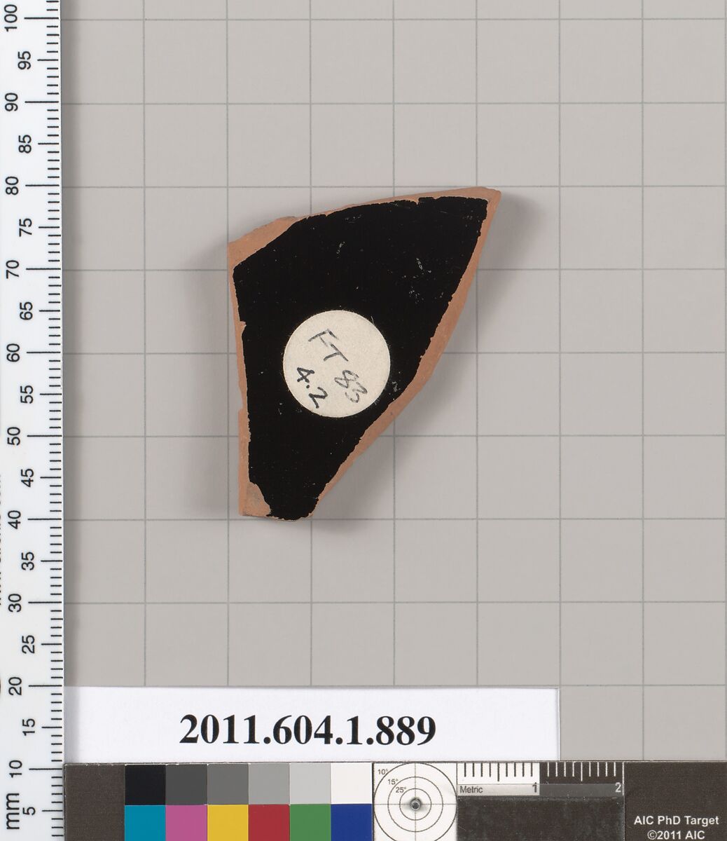 Terracotta fragment of a kylix (drinking cup), Terracotta, Greek, Attic
