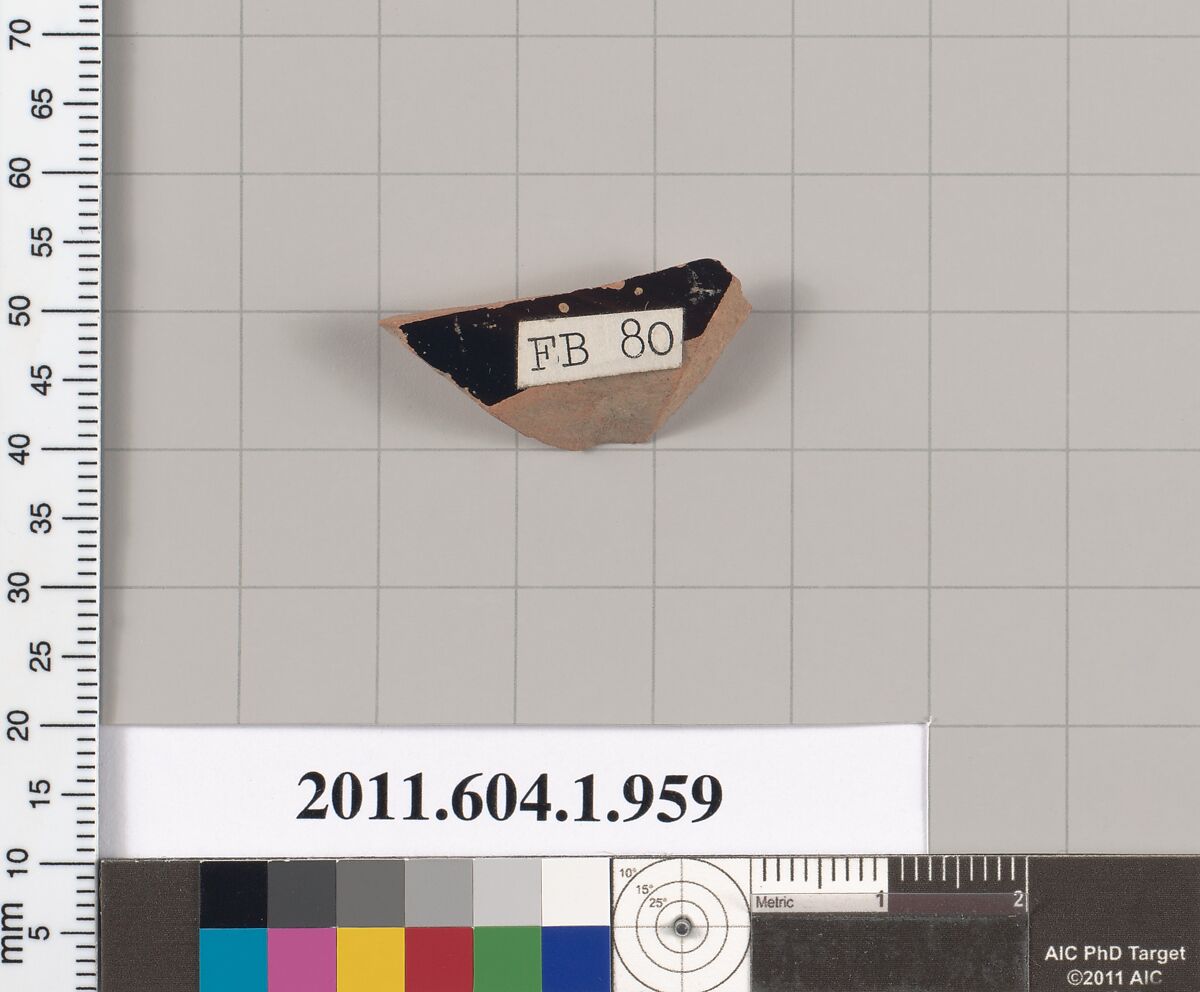Terracotta fragment of a kylix (drinking cup), Terracotta, Greek, Attic