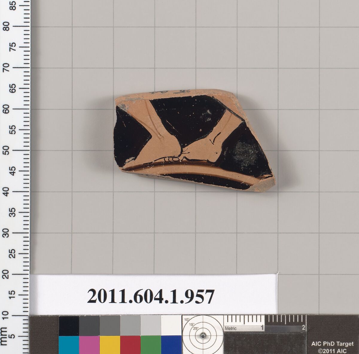 Terracotta fragment of a kylix (drinking cup), Attributed to Makron [DvB], Terracotta, Greek, Attic