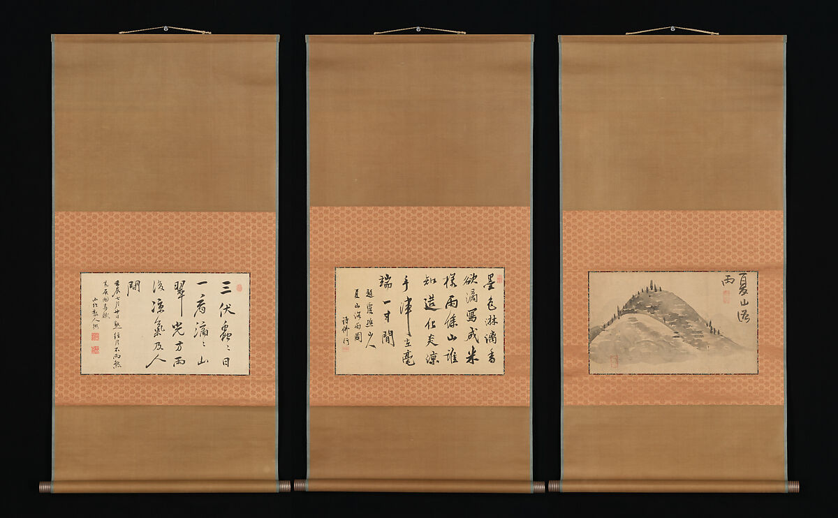 Mountain and Calligraphy, Ike Taiga (Japanese, 1723–1776), Album leaves mounted as hanging scrolls; ink on paper, Japan 