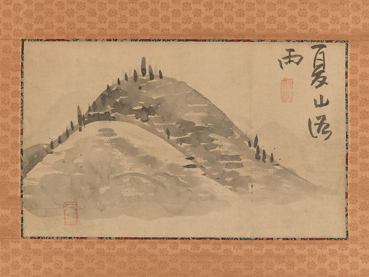 Mountain and Calligraphy, Ike no Taiga (Japanese, 1723–1776), Album leaves mounted as hanging scrolls; ink on paper, Japan